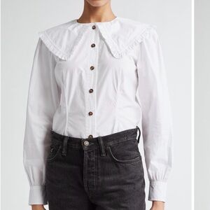 New with tag Ganni White Ruffled Collar Blouse taking offers